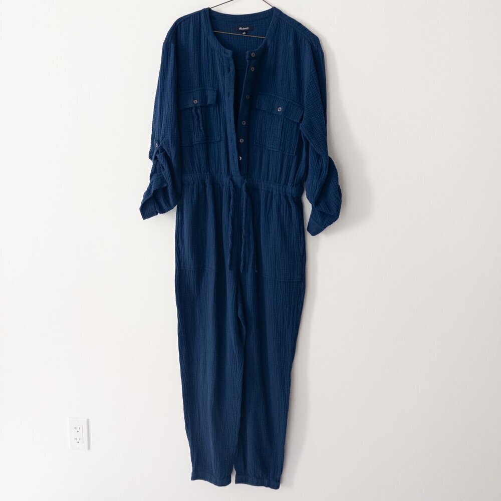 Madewell Lightspun Tapered Leg Jumpsuit - Gauze Cotton in Navy, Size 10 - Picture 2 of 8